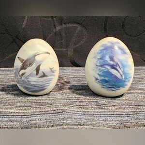 Set of 2 Orca and Dolphin Art Eggs